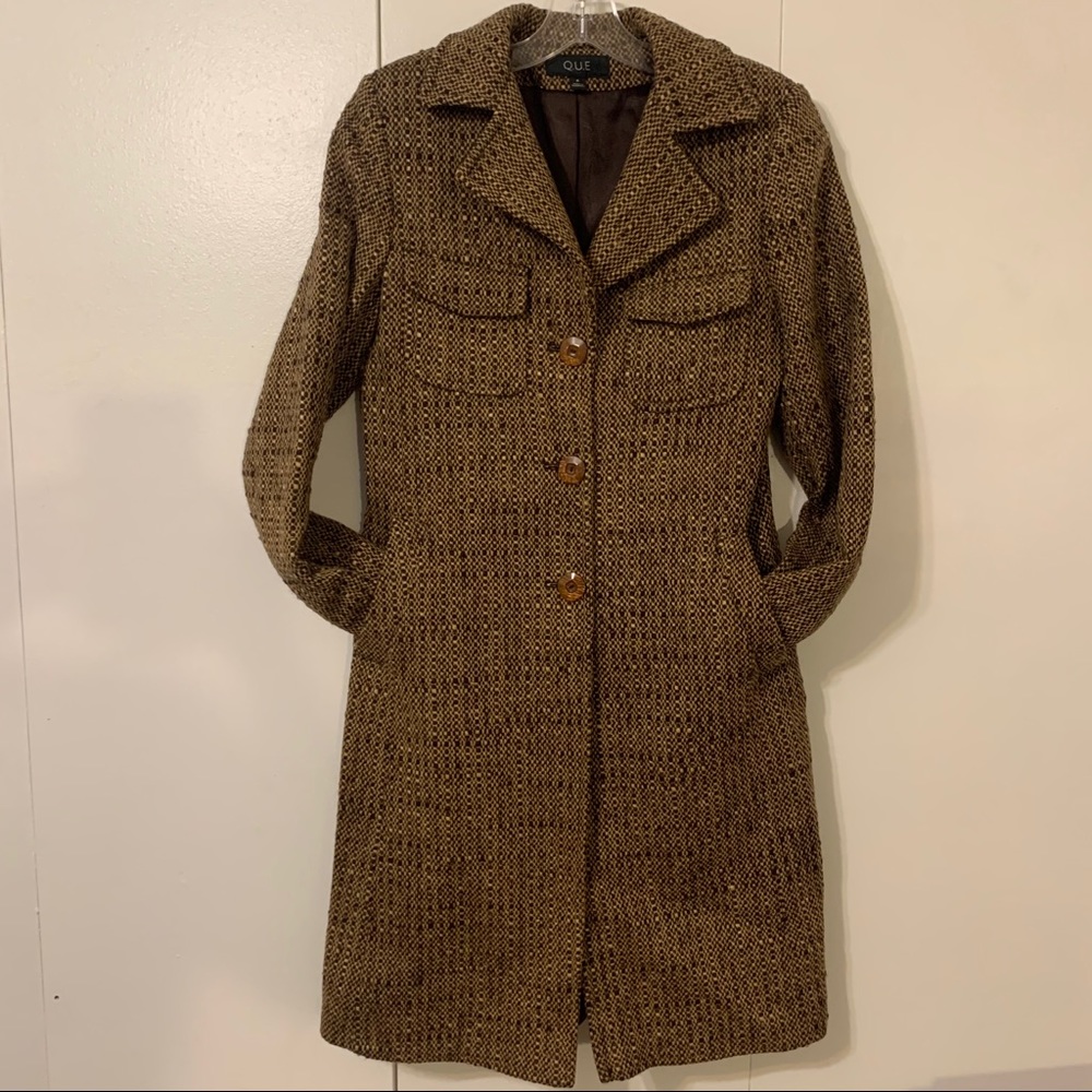 Brown Tweed Wool Jacket With Wooden Buttons